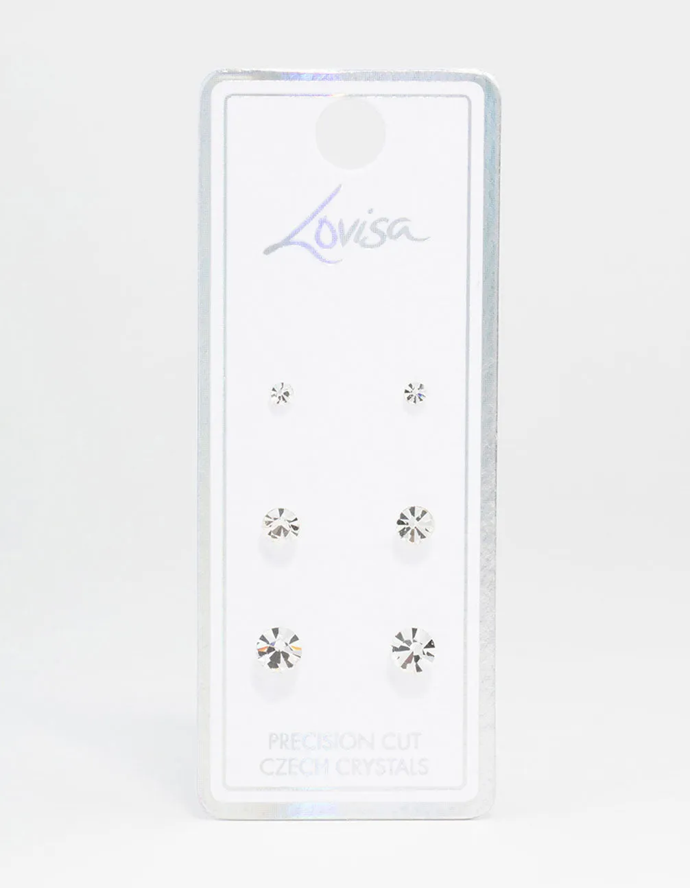 Silver Circular Bohemia Czech Crystal Stud Earrings 3-Pack