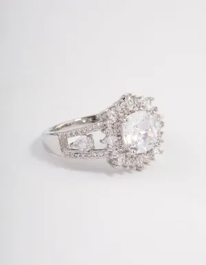 Silver Cushion Halo Ring