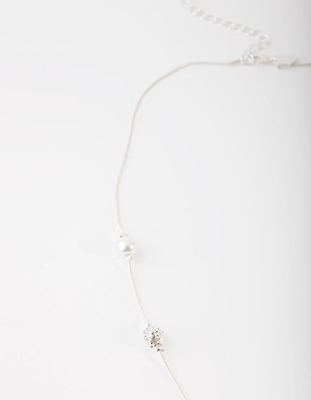 Silver Diamante & Pearl Bead Station Necklace