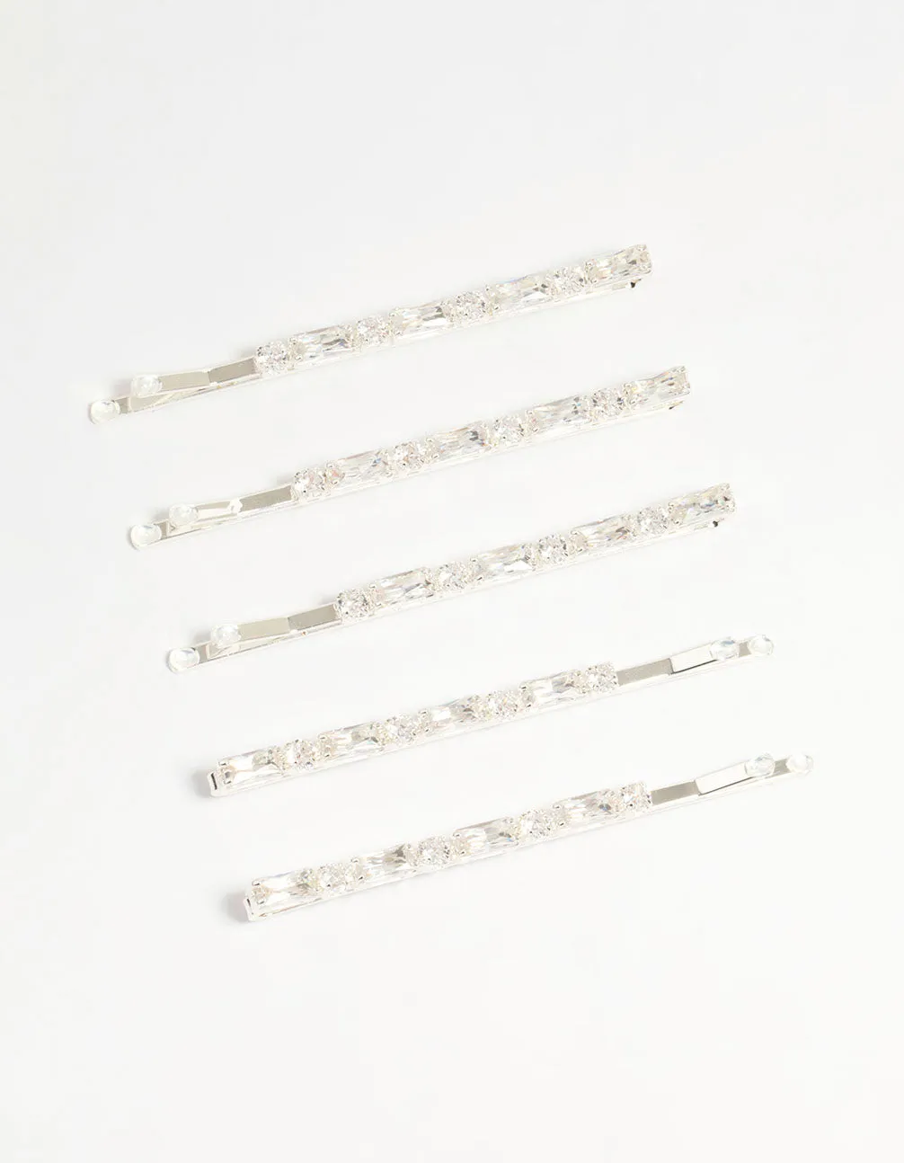 Silver Diamante Baguette & Round Hair Slides 5-Pack