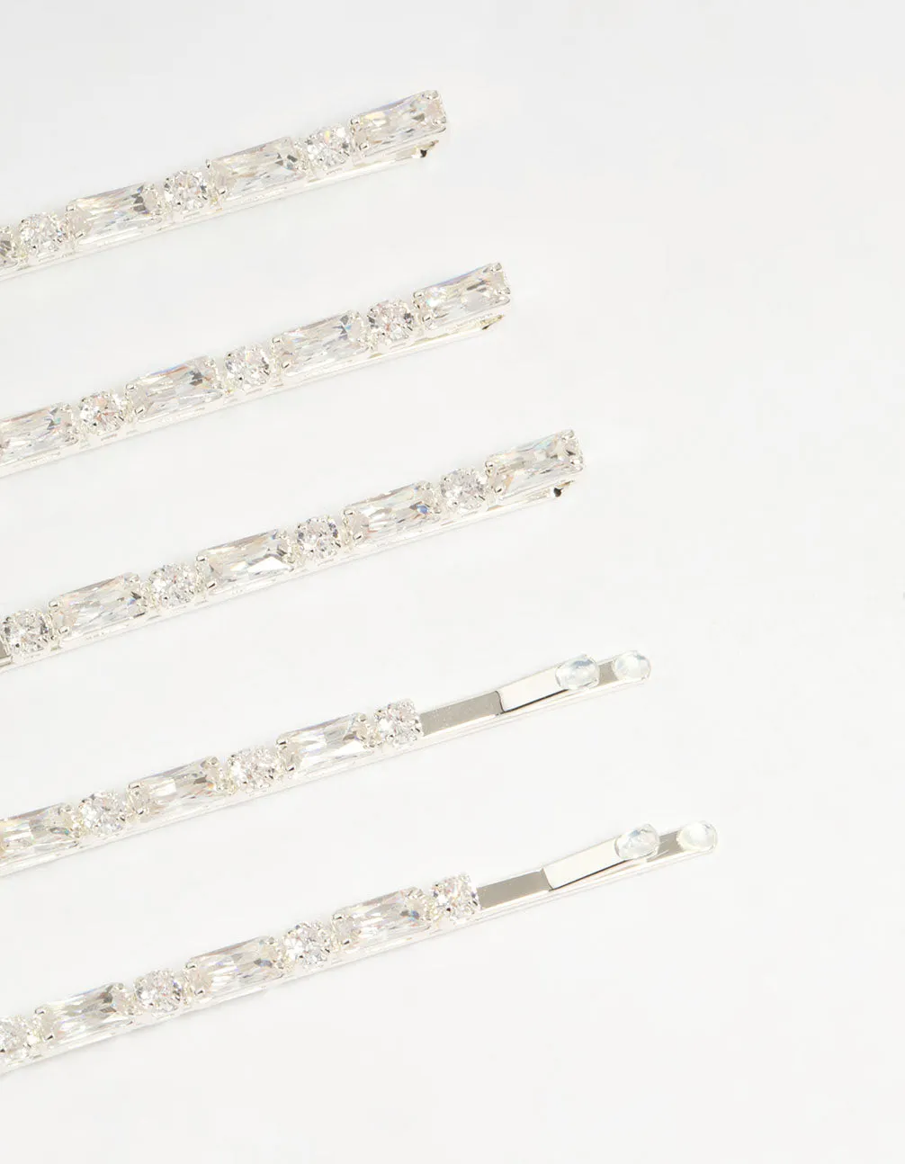 Silver Diamante Baguette & Round Hair Slides 5-Pack