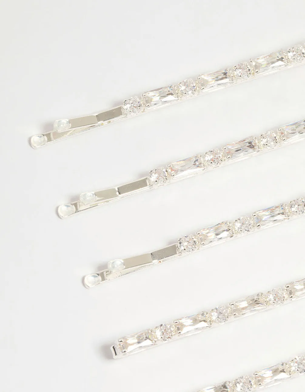 Silver Diamante Baguette & Round Hair Slides 5-Pack