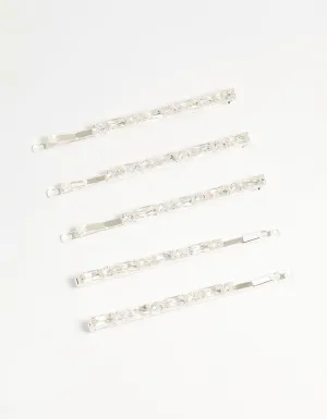 Silver Diamante Baguette & Round Hair Slides 5-Pack