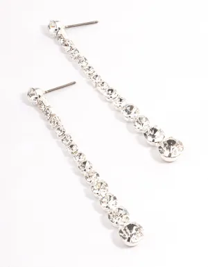 Silver Diamante Graduated Straight Drop Earrings