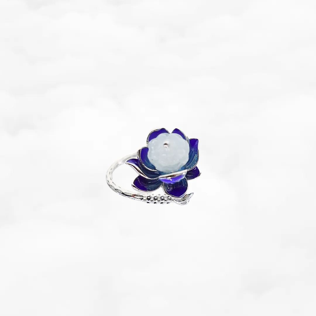 Silver Enamel Lotus Ring