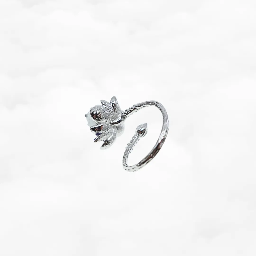 Silver Enamel Lotus Ring