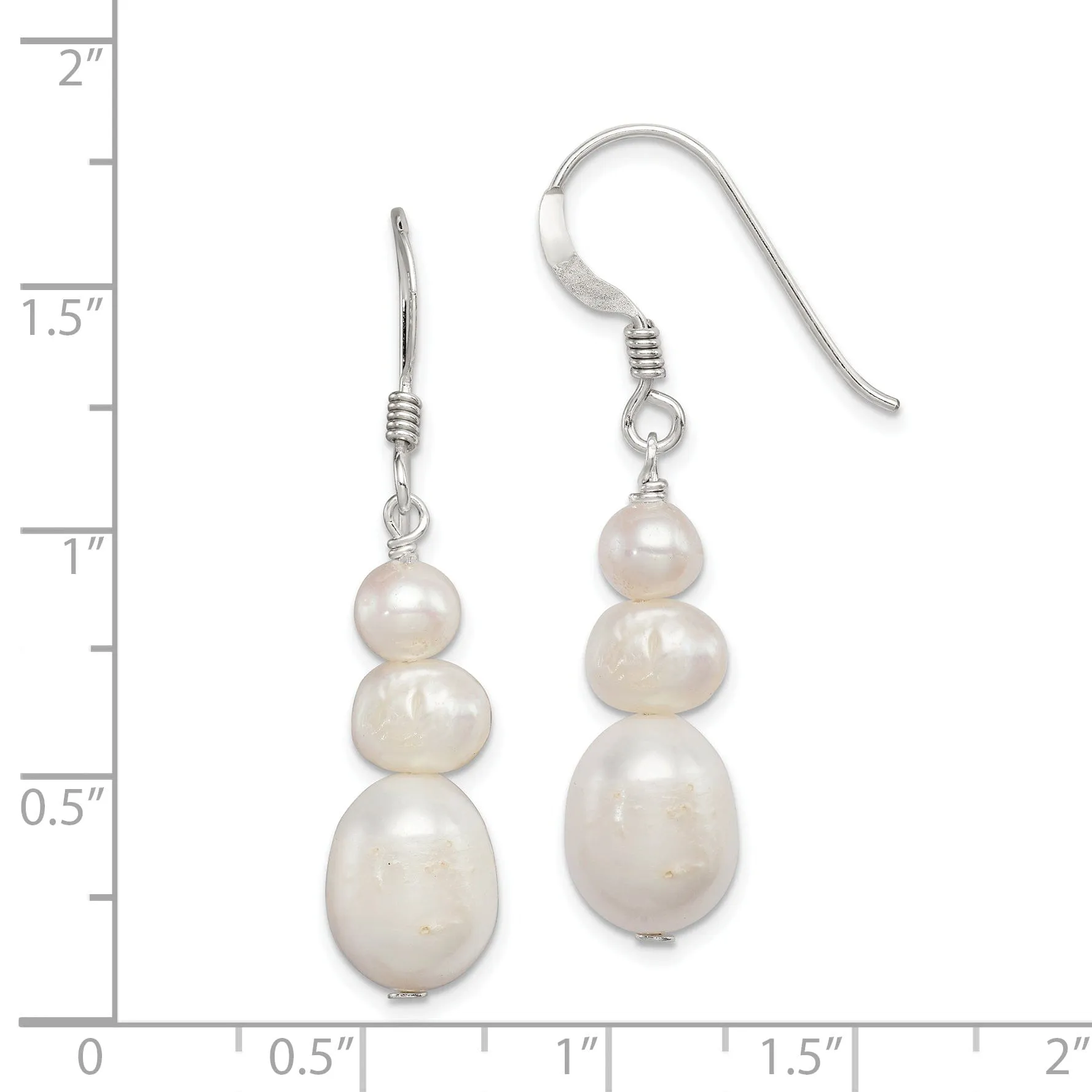 Silver Fresh Water Pearl Dangle Hook Earrings