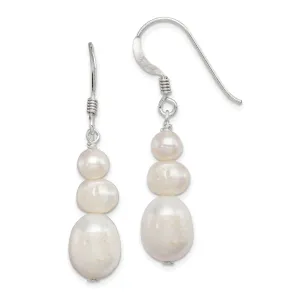 Silver Fresh Water Pearl Dangle Hook Earrings