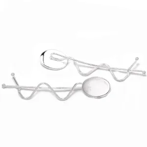 Silver Plated Minimalist Simple Hair slide,Metal hair barrette,Word bobby hair pin with 13*18mm blank bezel,20pcs/lot