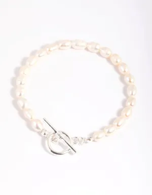 Silver Plated Pearl T & O Bracelet