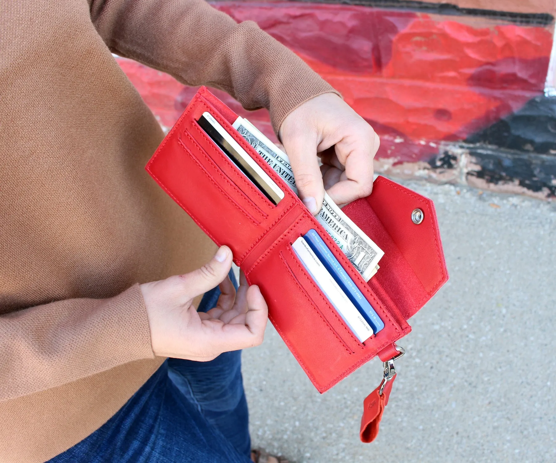 Simple Genuine Leather Red Mini Wallet