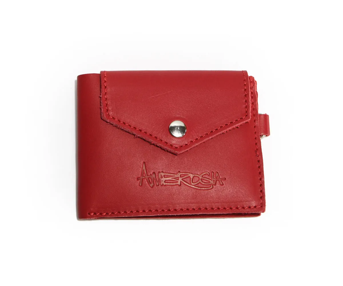Simple Genuine Leather Red Mini Wallet