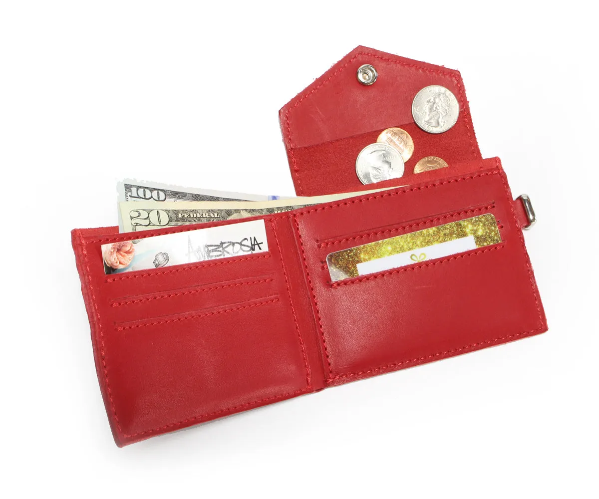 Simple Genuine Leather Red Mini Wallet