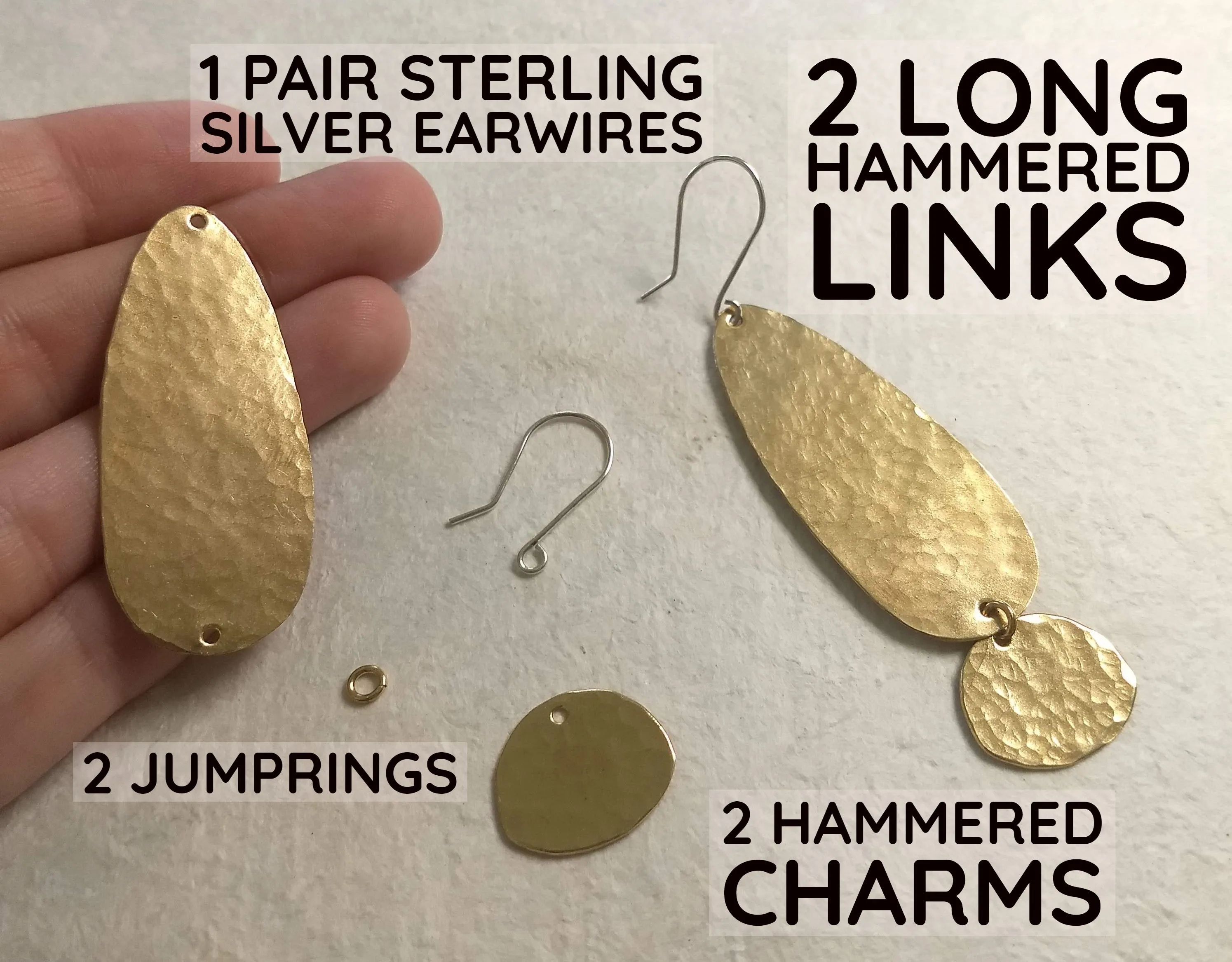 Simple Hammered Long Teardrop Earring Kit