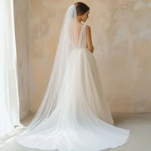 Simple Long Tulle Chapel Length  Wedding Veil EE881030