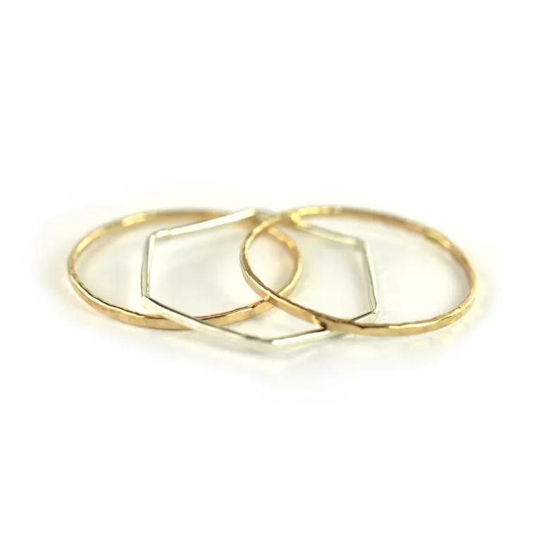 Size 10 / Skinny Hexagon Ring Set of 3