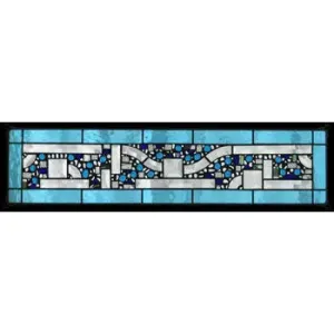 Sky Blue Water Border Geometric Stained Glass Window Panel by Edel Byrne