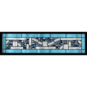 Sky Blue Water Border Geometric Stained Glass Window Panel by Edel Byrne