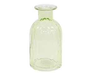 Small beveled green glass bottle vase