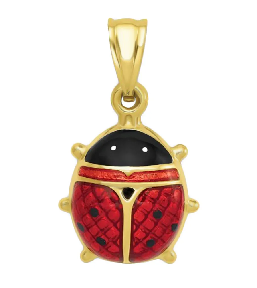 Small Enameled Ladybug Vintage Charm in 14 Karat Gold
