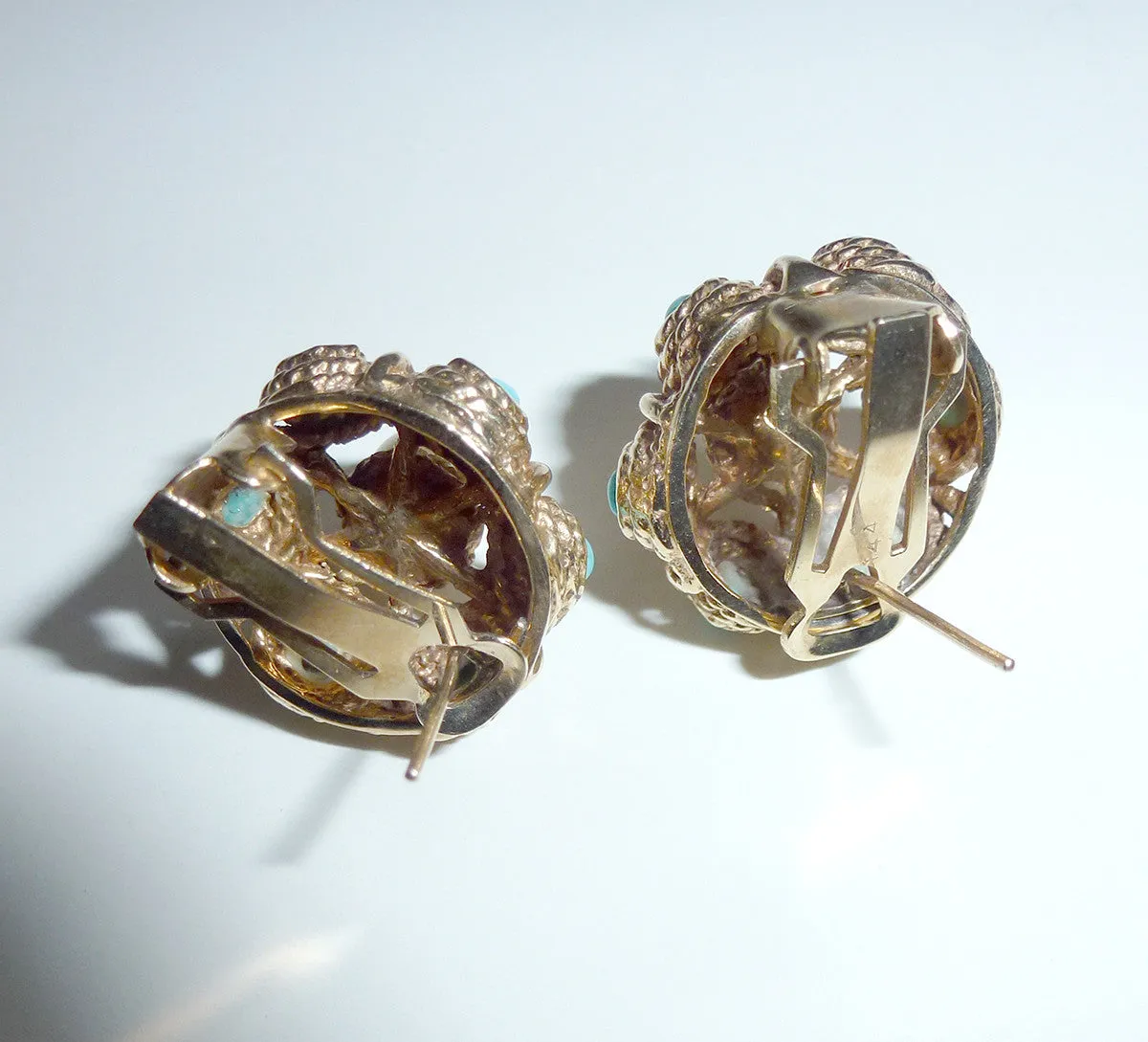 SOLD  Gold, 8 mm. Pearl Turquoise PairEarrings