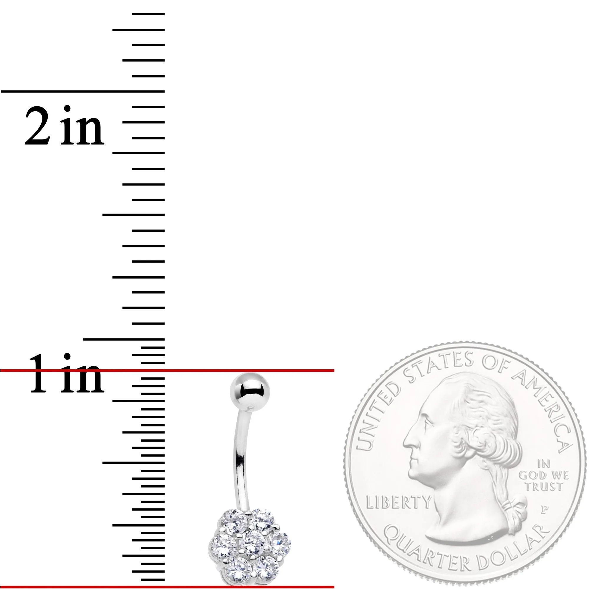 Solid 14kt White Gold Gem Flower Belly Ring-16 Gauge