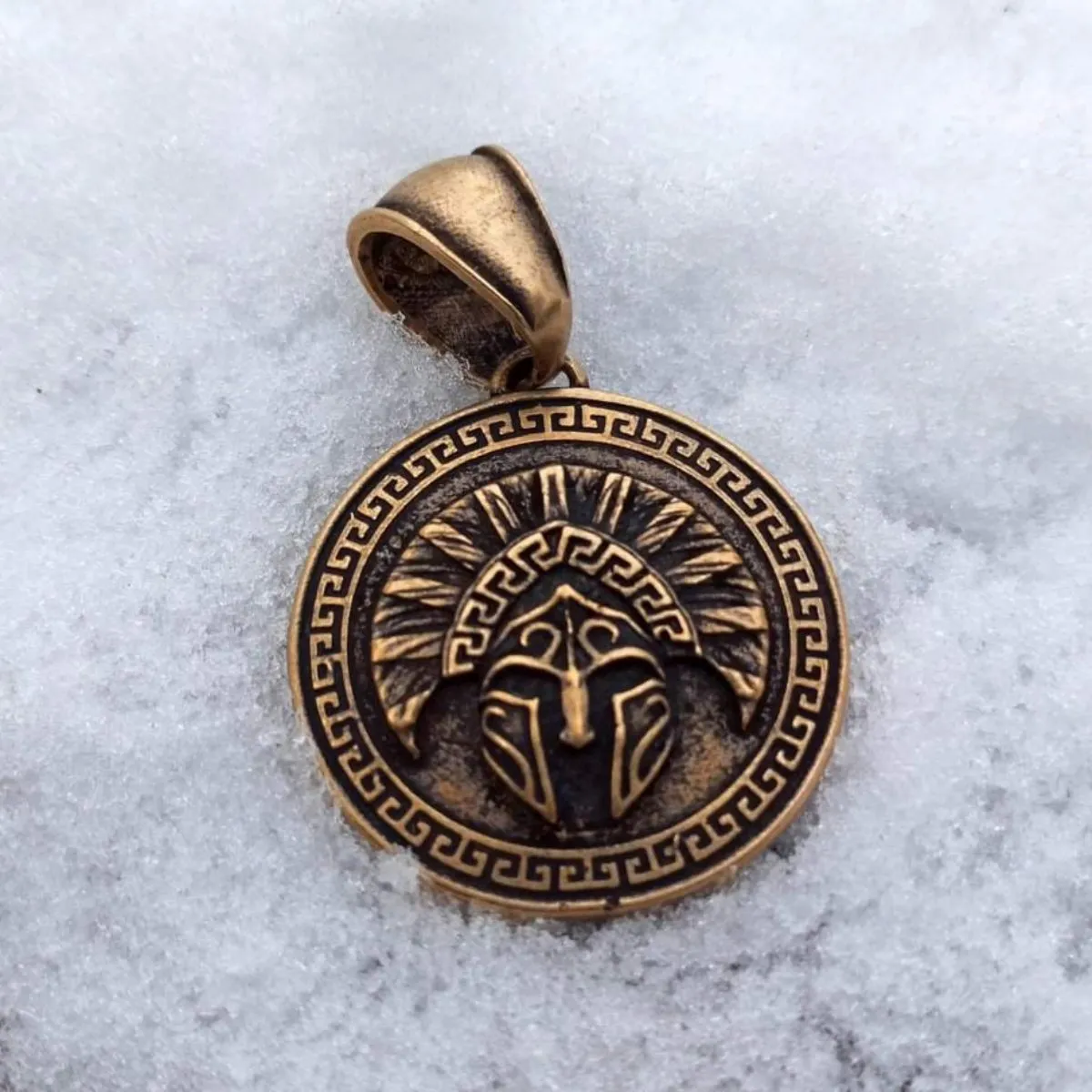 Spartan shield bronze pendant