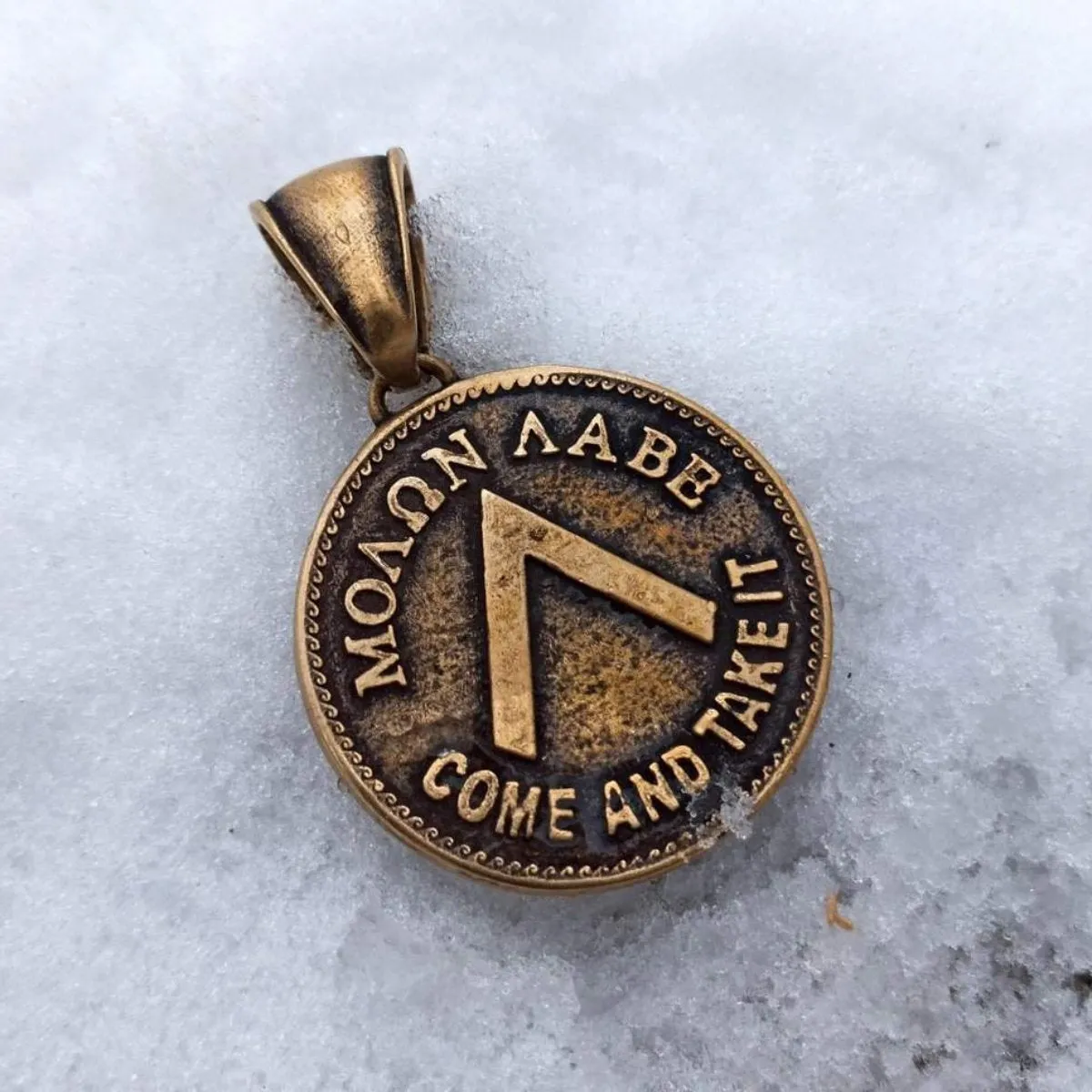Spartan shield bronze pendant