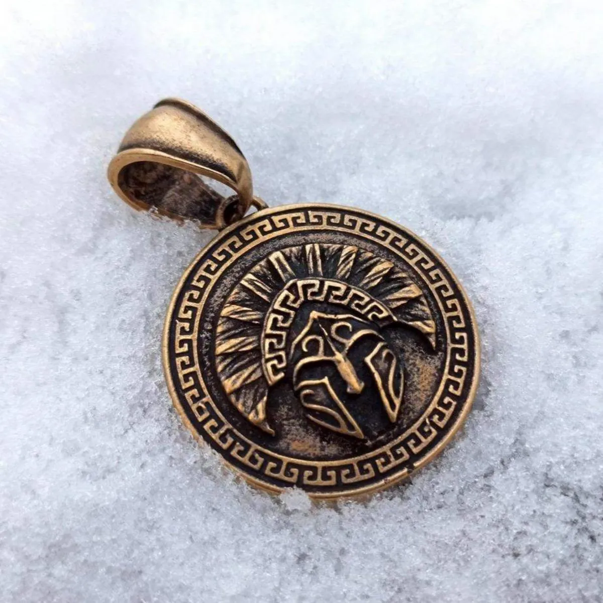 Spartan shield bronze pendant