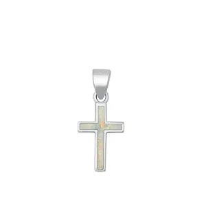 Sterling Silver Simple White Opal Cross High Polished Religious Pendant 925 New