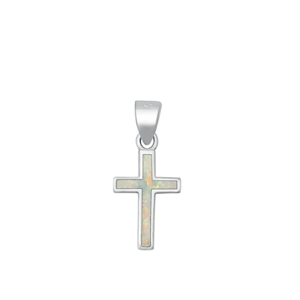 Sterling Silver Simple White Opal Cross High Polished Religious Pendant 925 New