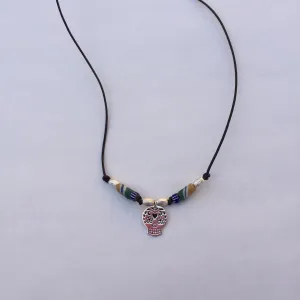Sugar skull cord necklace for men or women