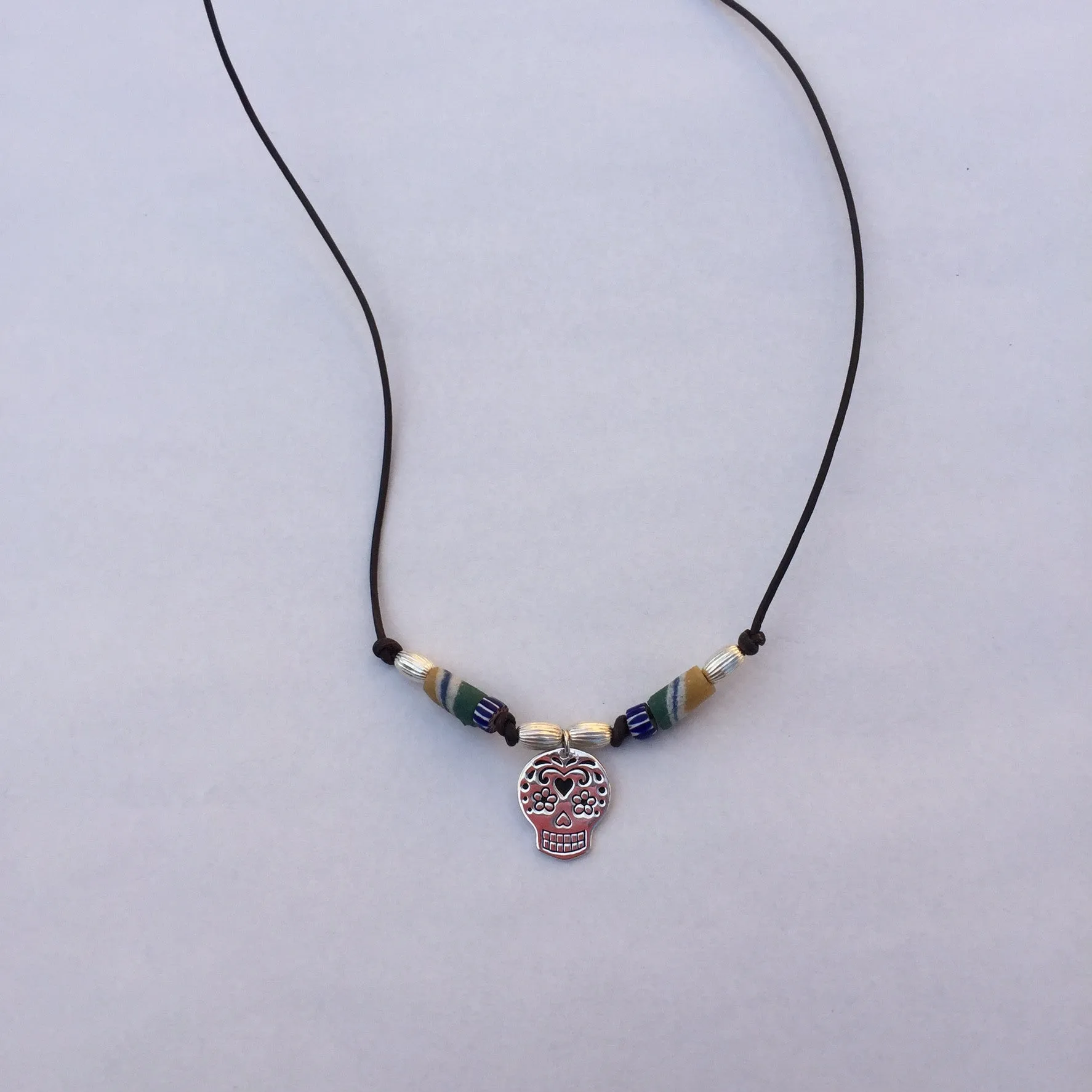 Sugar skull cord necklace for men or women