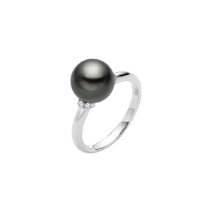 Tahitian Black Pearl 18K Gold Diamond Elegant Ring