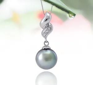 Tahitian pearl pendant in silver - dewdrops collection - PESZPE00514 - Pastel blue