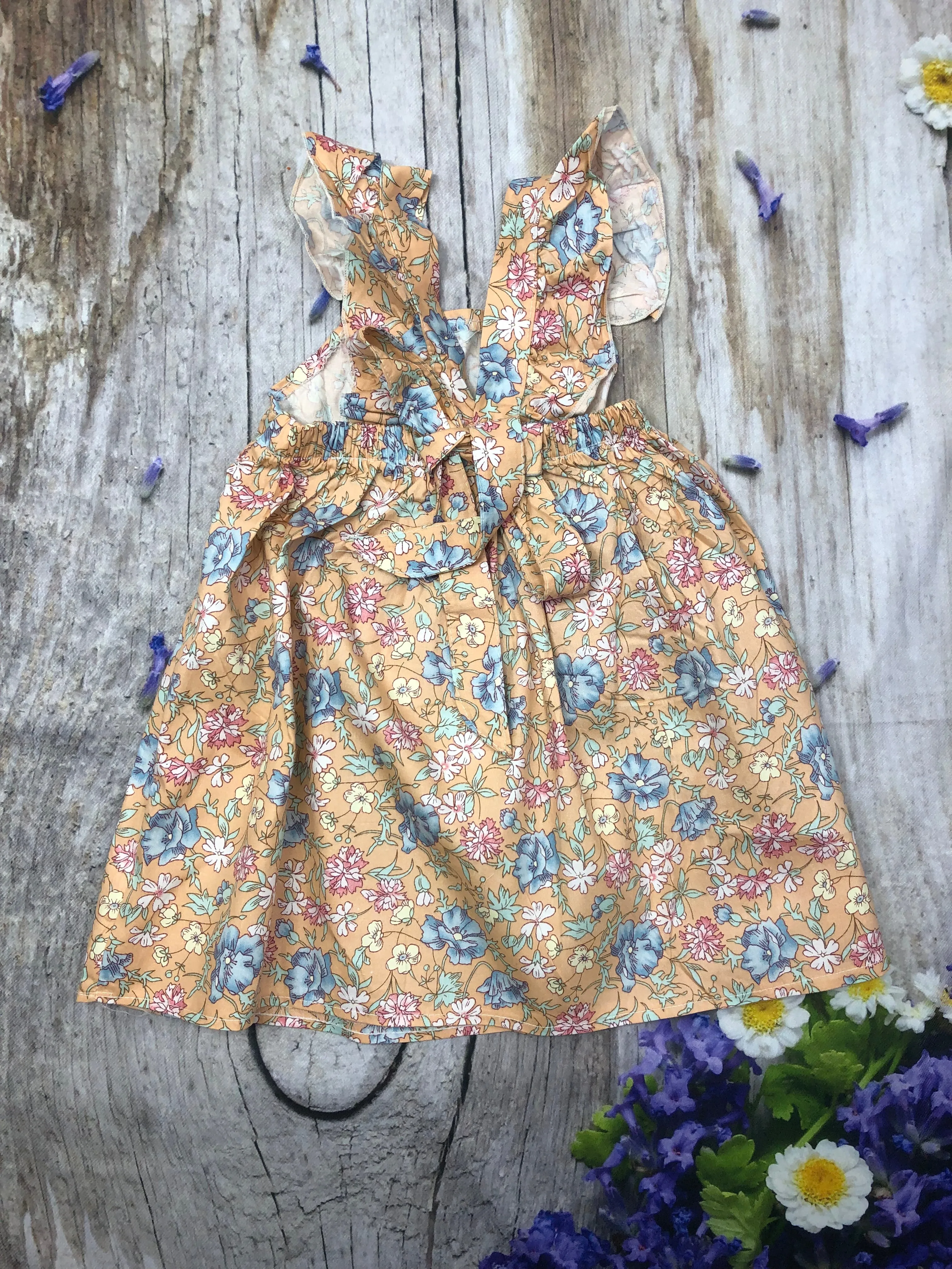 Tangerine floral cross back ruffle dress