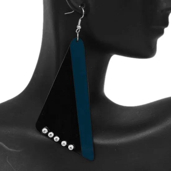 Teal Blue Wooden Right Angle Geometric Earrings