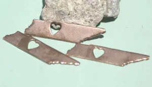 Tennessee State with Tiny Long Heart Cutout Blanks for Enameling Metalworking Stamping Texturing Blank Variety of Metals - 4 pieces