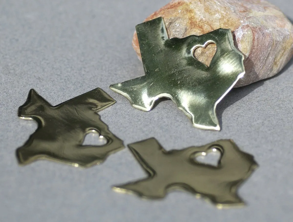 Texas State with Heart Perfect Cute Blanks Cutout for Metalworking Stamping Texturing Blank Variety of Metals - 4 pieces