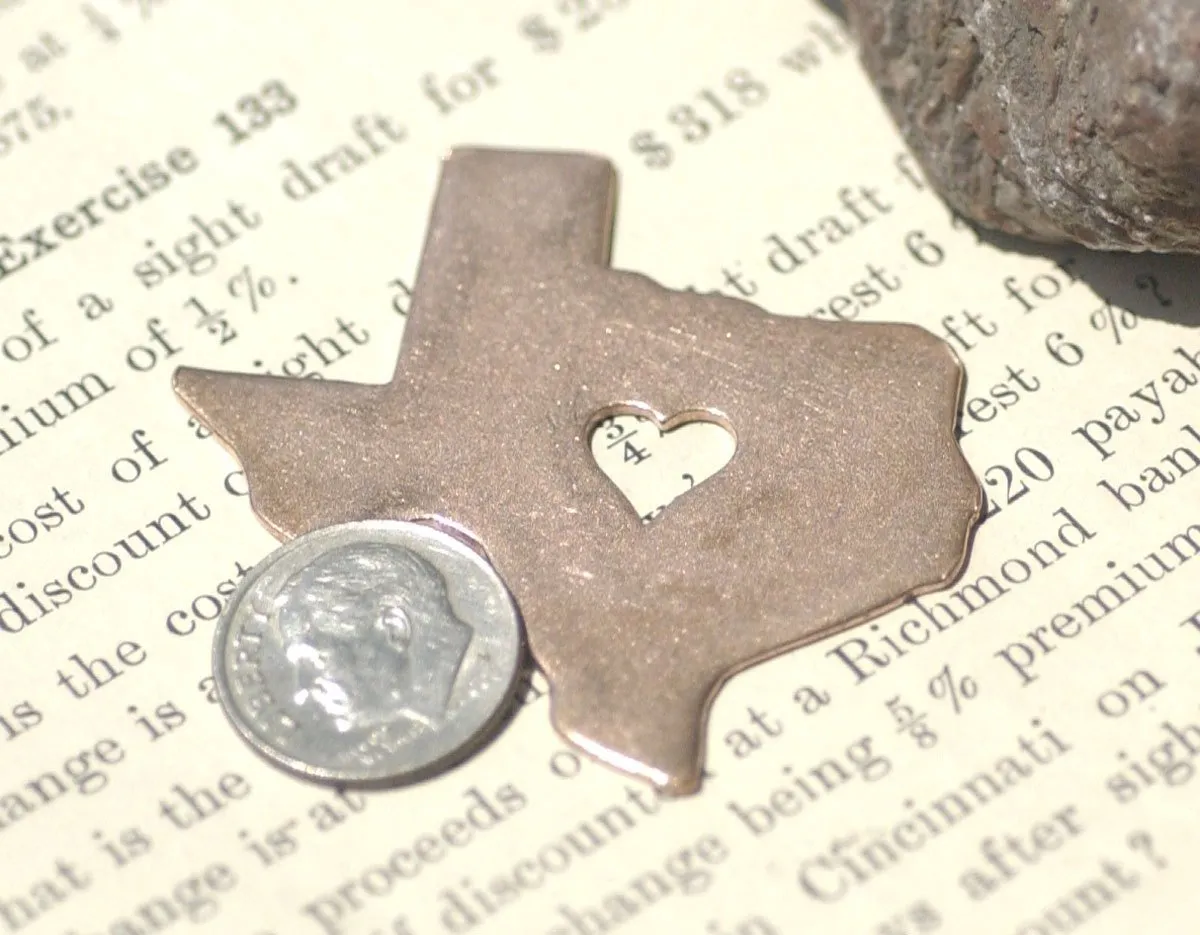Texas State with Perfect Heart Blanks Cutout for Metalworking Stamping Texturing Blank Variety of Metals