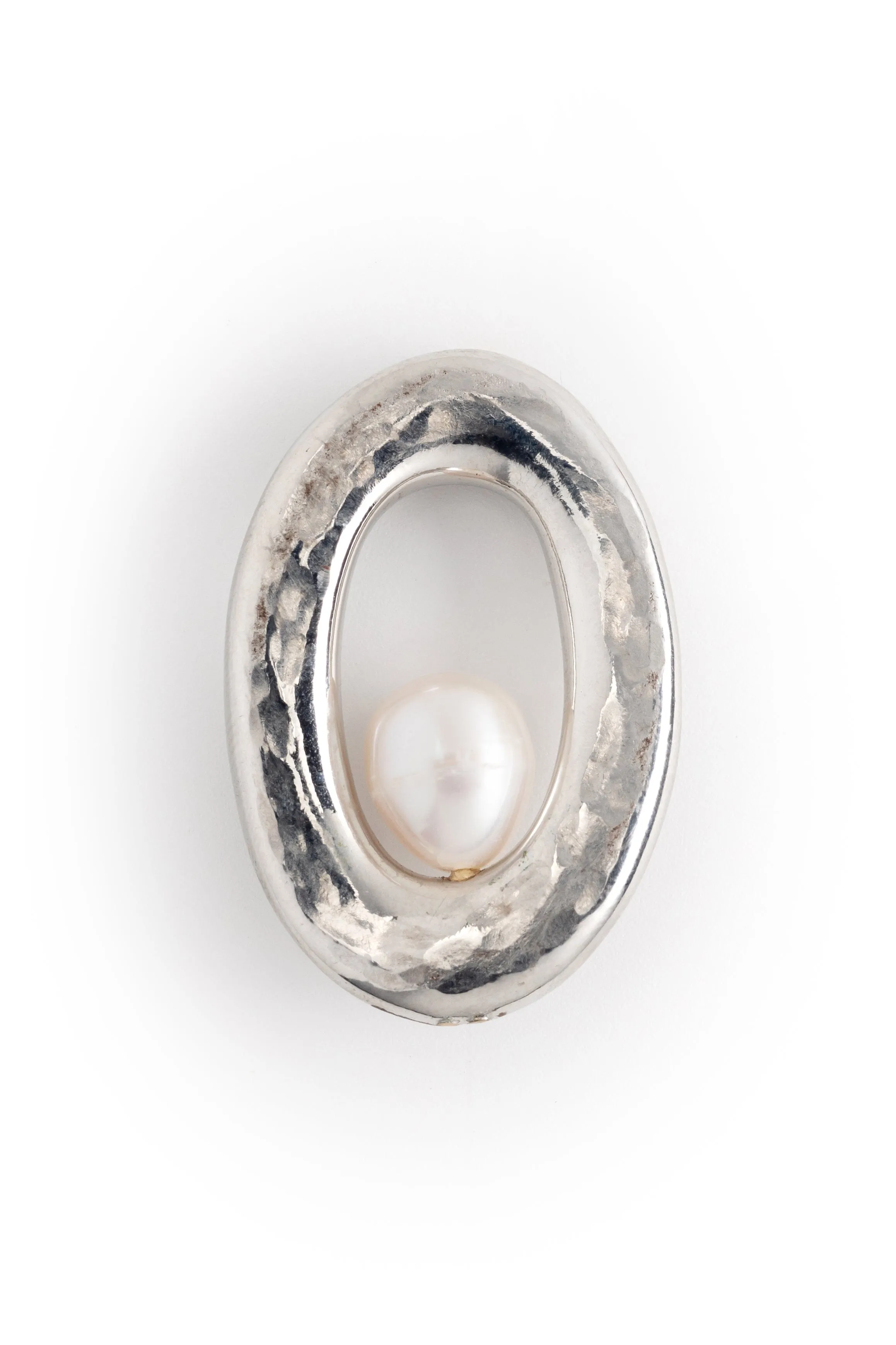 Thick Oval Pearl Cradle Earrings