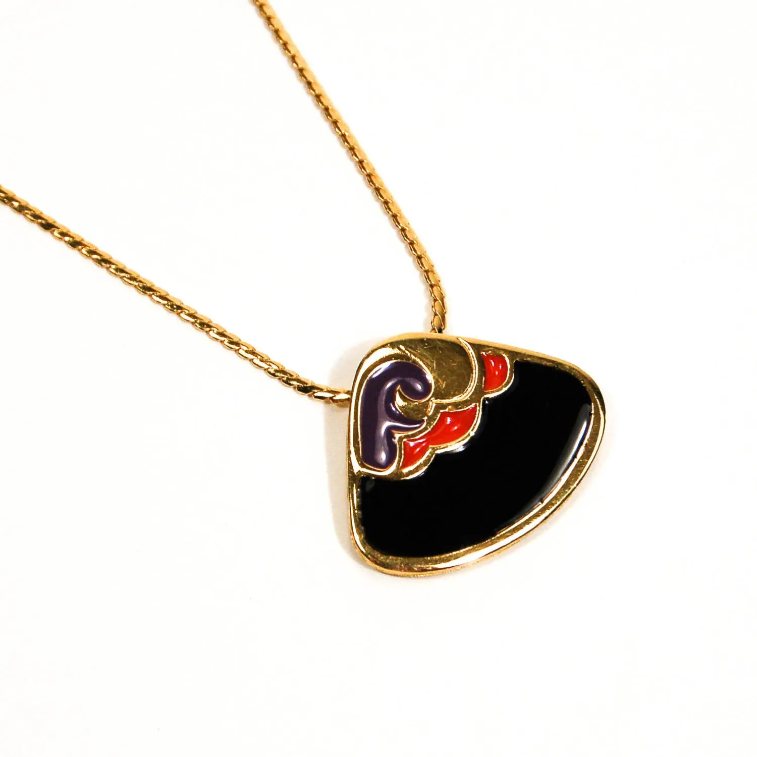 Triangular Black Purple and Coral Abstract Necklace by Givenchy