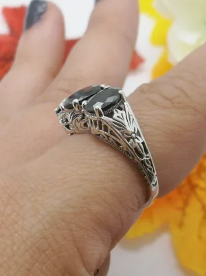 Trinity Black CZ Ring, Three Gem Art Deco Jewelry Design#D41