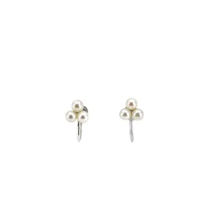 Triple Cluster Vintage Akoya Saltwater Cultured Pearl Screwback Earrings- Sterling Silver