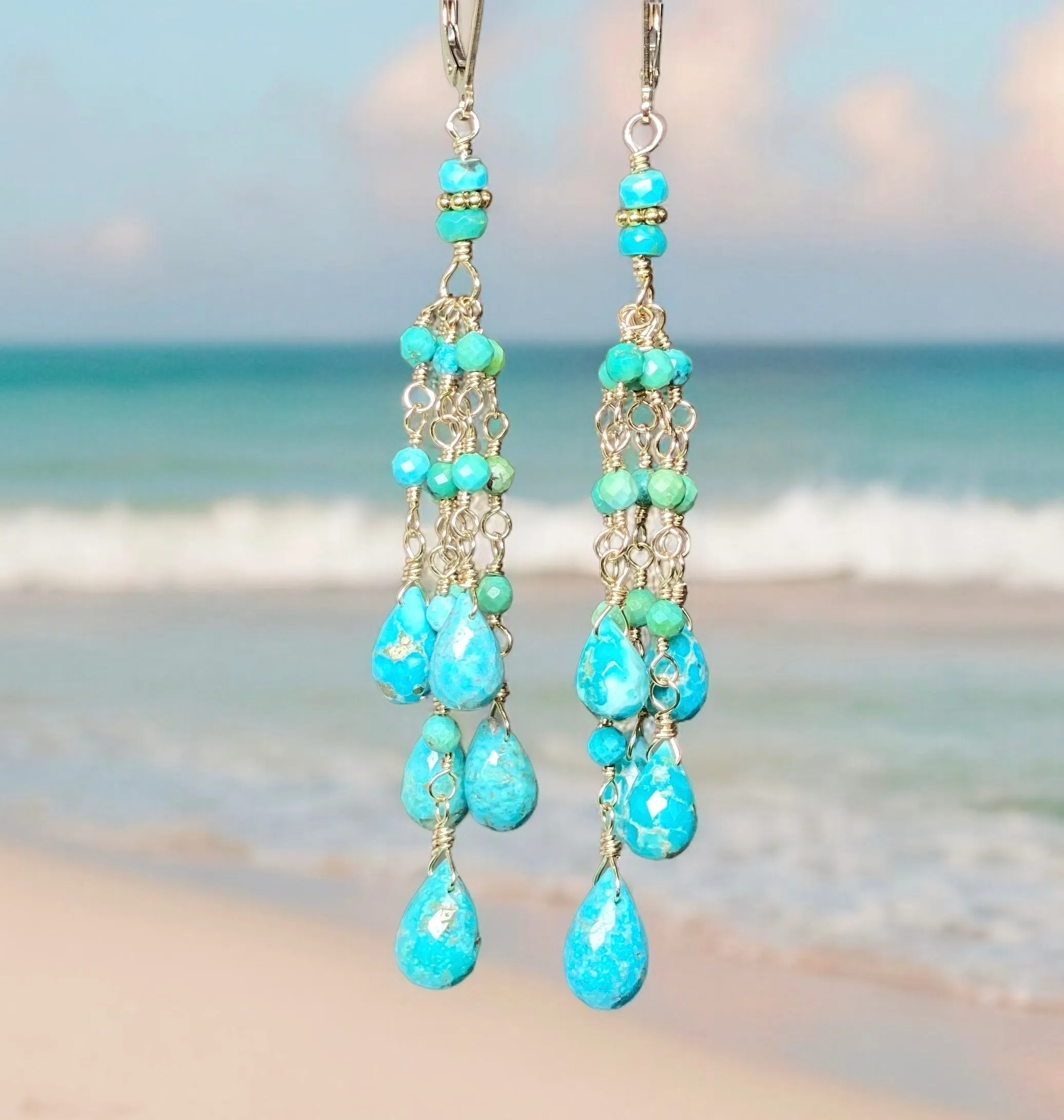 Turquoise Tassel Earrings Gold Long Boho Dangle Earrings 2