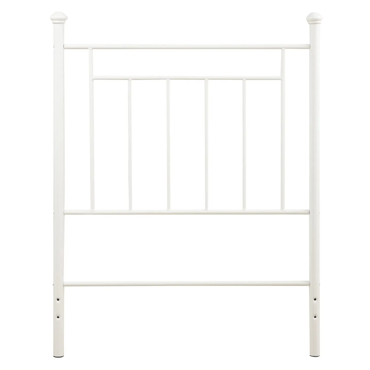 Twin size White Metal Headboard with Simple Lines and Decorative Finals
