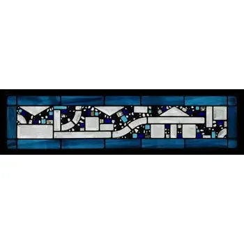 Two Blue Water Border Geometric Stained Glass Window Panel by Edel Byrne