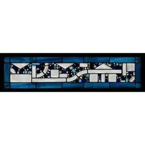 Two Blue Water Border Geometric Stained Glass Window Panel by Edel Byrne
