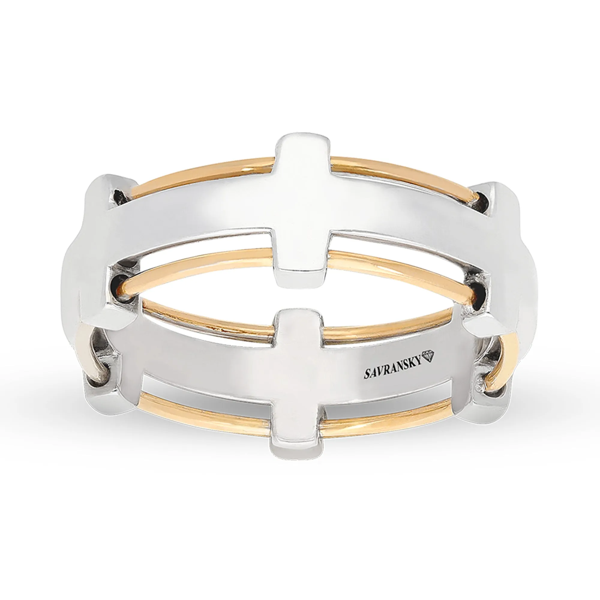 Two Tone Rose and White Gold Minimal Wedding Band - Unisex