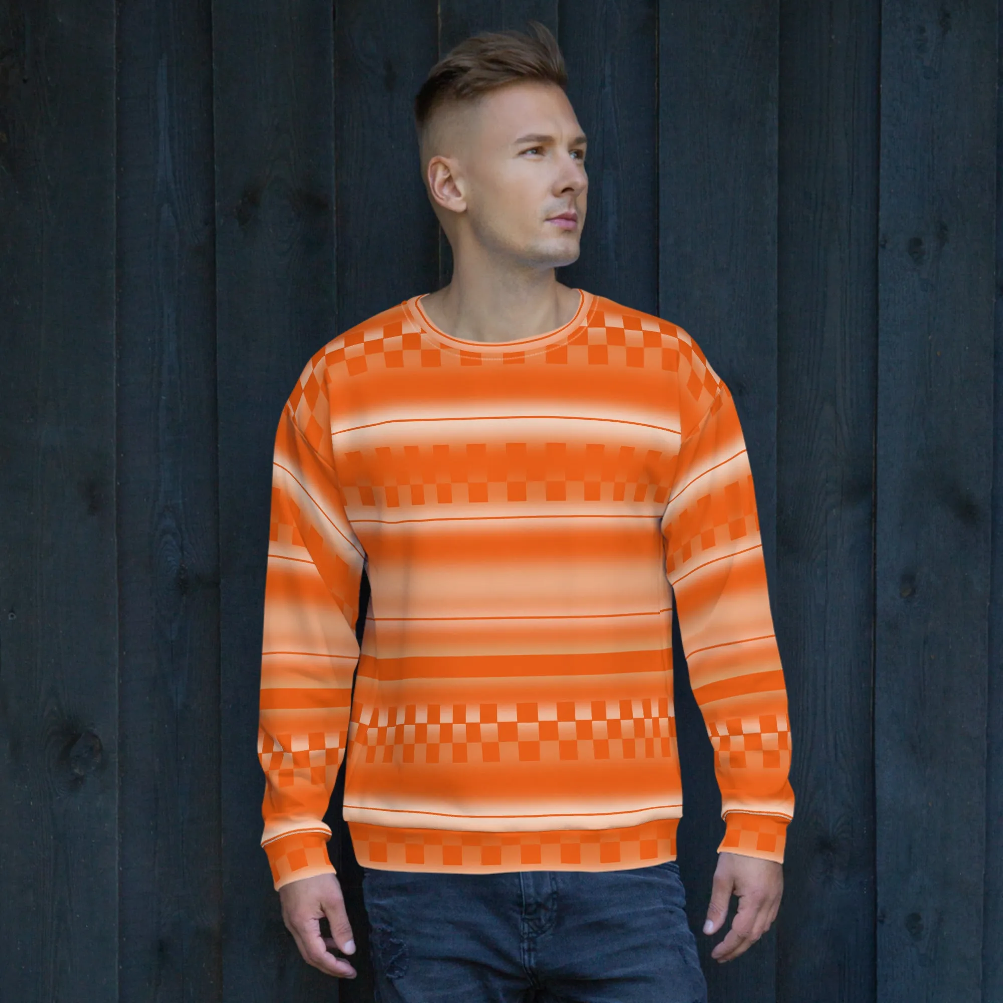 Unisex Sweatshirt, Orange Geometric
